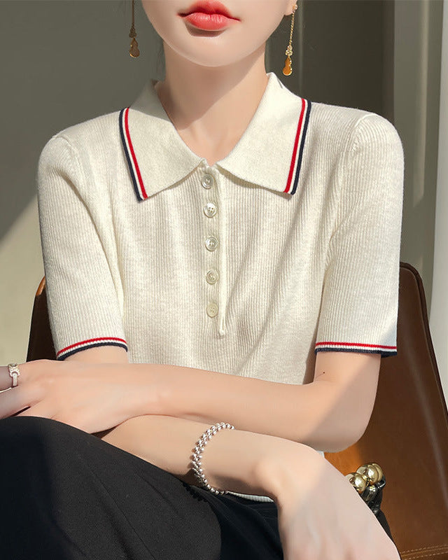 Retro Short-Sleeve Polo Sweater