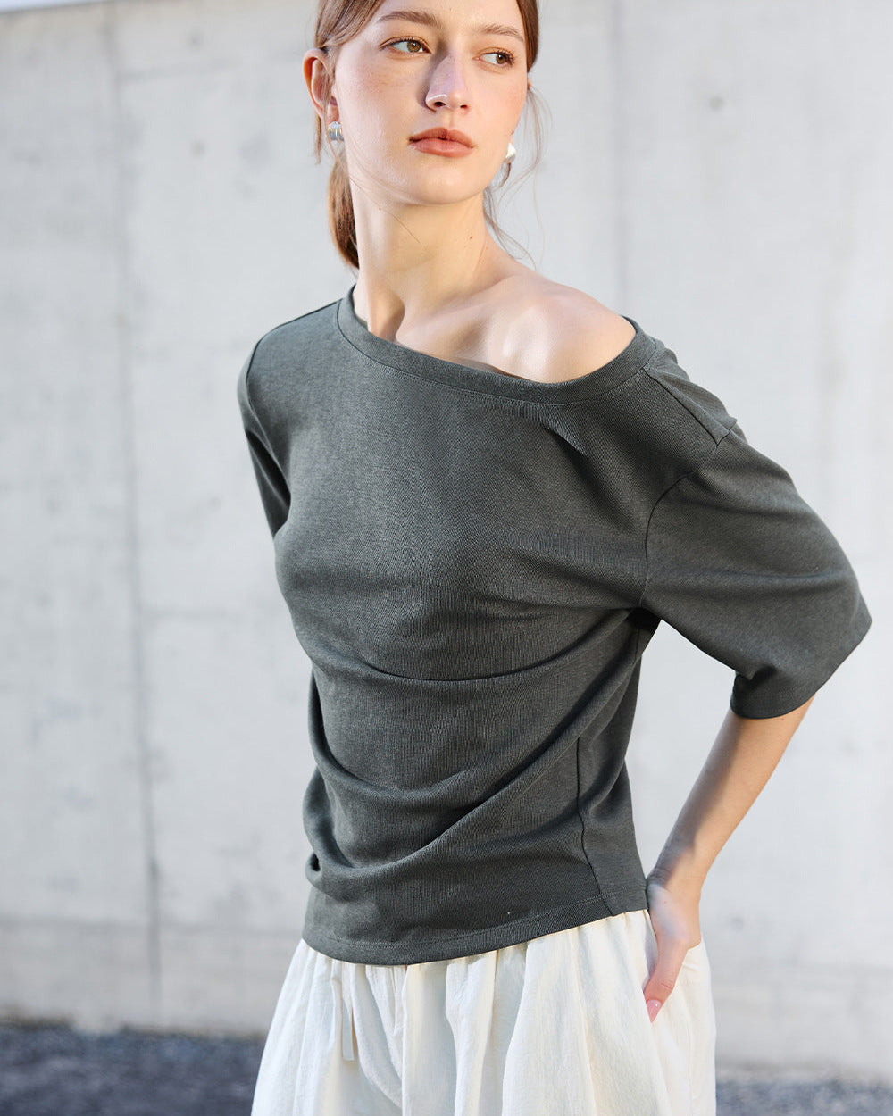 Relaxed Boat Neck Cotton Tee