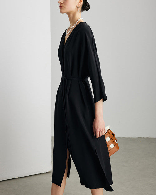 Elegant And Versatile Silk V-Neck Dress