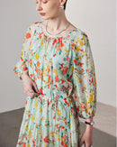 Printed Silk Three-Quarter Sleeve Dress