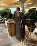 V-Neck Ruffled Short-Sleeved Skirt Set