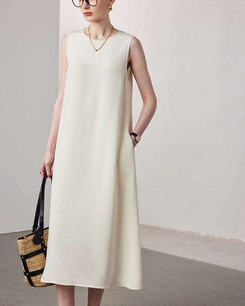 A-Line Sleeveless Silk Dress
