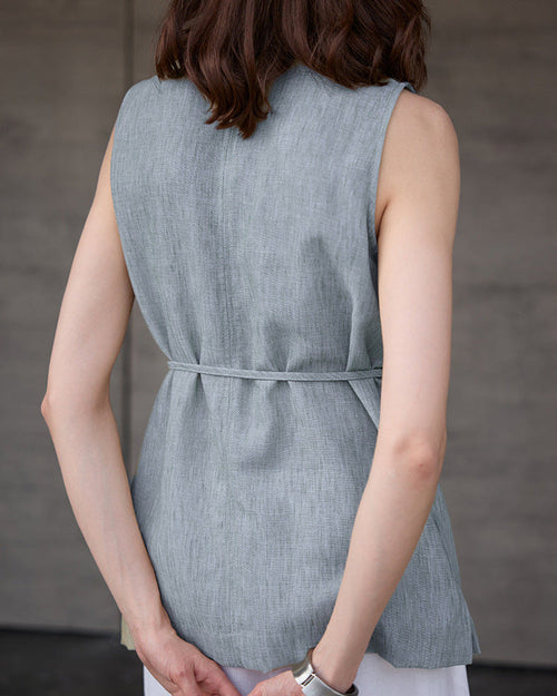Mid-Length Crew Neck Linen Vest