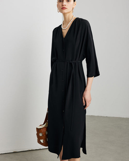Elegant And Versatile Silk V-Neck Dress