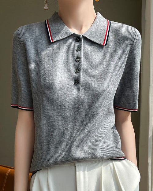 Retro Short-Sleeve Polo Sweater