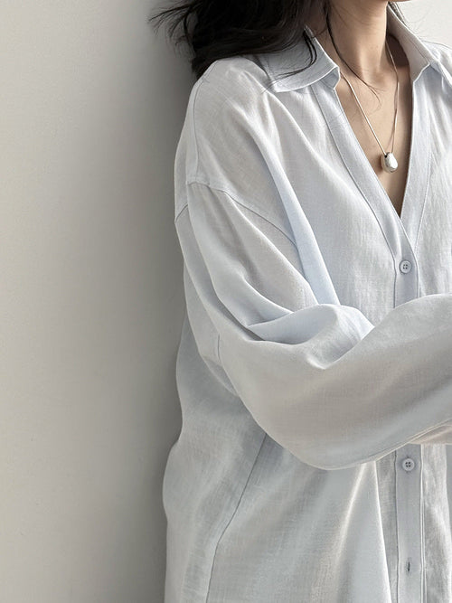 Loose-Fit V-Neck Button-Down Shirt