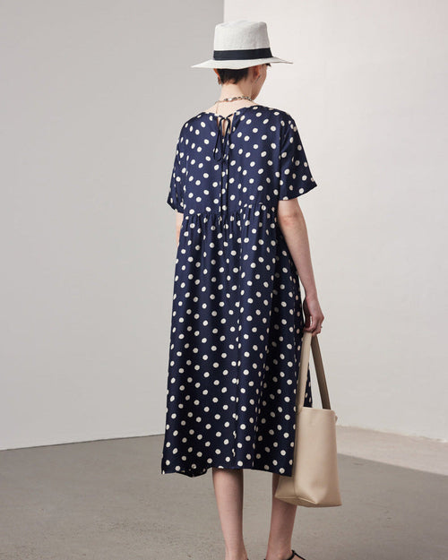 Loose-Fitting Short-Sleeve Silk Dress