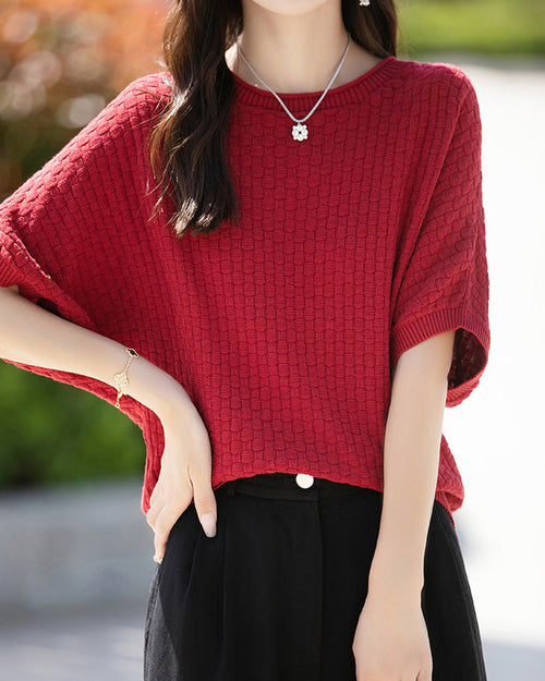 Stylish Plus-Size Mid-Sleeve Knitted Sweater