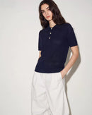Wool Openwork Polo Collar Short-Sleeved Sweater