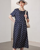 Loose-Fitting Short-Sleeve Silk Dress