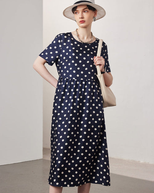 Loose-Fitting Short-Sleeve Silk Dress