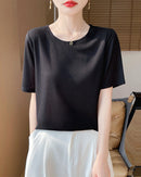 Crew Neck Loose-Fit Short-Sleeve Knit T-Shirt
