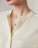 Loose-Fit Long-Sleeve Silk Shirt With Stand Collar