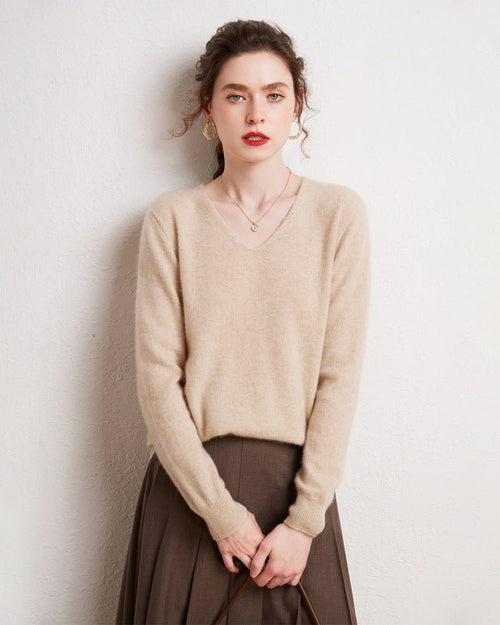 V-Neck Pure Cashmere Knit Pullover