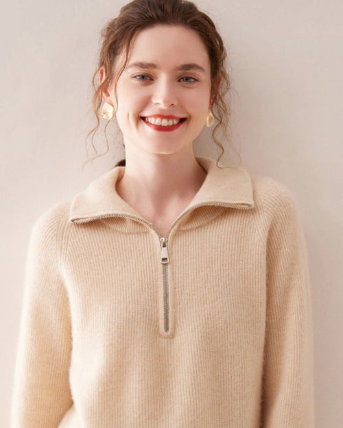 Half-Zip Thick Cashmere Wool Sweater