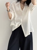 Loose-Fit V-Neck Button-Down Shirt