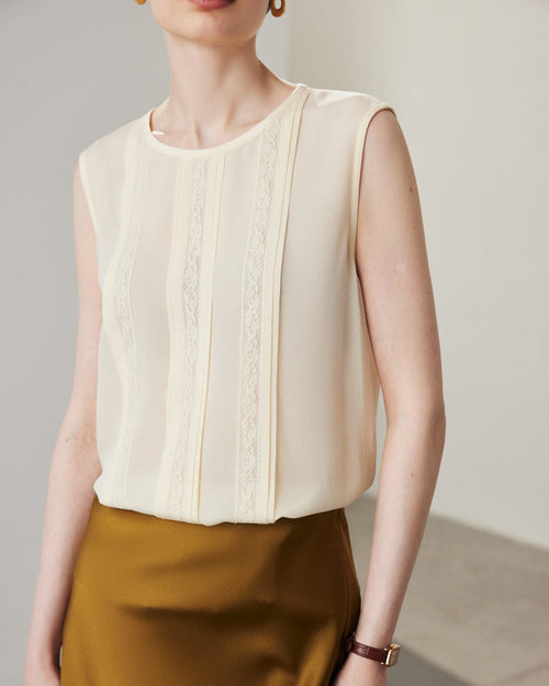 Lace-Paneled Sleeveless Silk Shirt