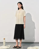 Crew Neck Loose-Fit Pleated T-Shirt