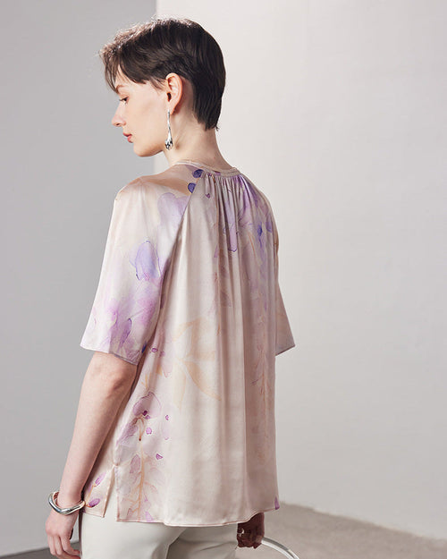 Loose-Fitting Breathable Satin Silk T-Shirt