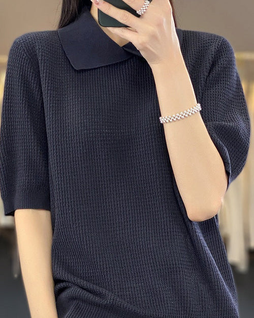 Loose-Fit Short-Sleeve Polo Sweater