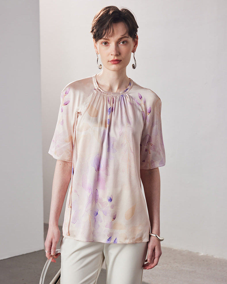 Loose-Fitting Breathable Satin Silk T-Shirt