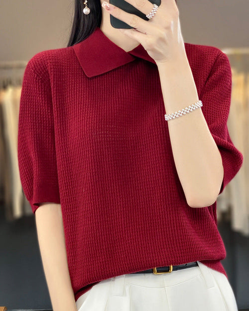 Loose-Fit Short-Sleeve Polo Sweater