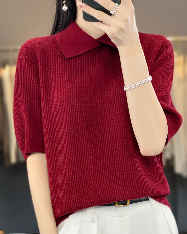 Loose-Fit Short-Sleeve Polo Sweater