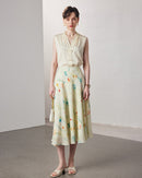 Crepe Print Silk Midi Skirt
