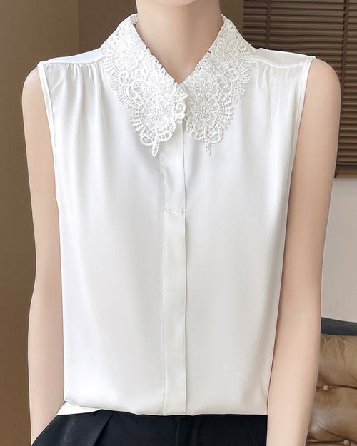 Stylish Lapel Sleeveless Satin Vest