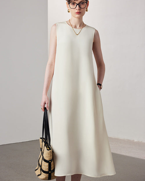 A-Line Sleeveless Silk Dress