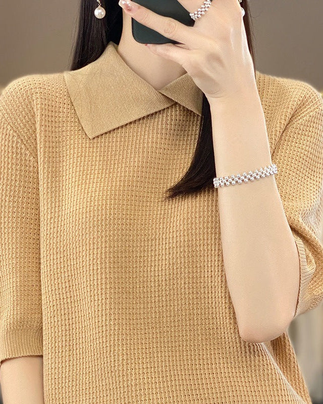 Loose-Fit Short-Sleeve Polo Sweater
