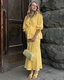 V-Neck Ruffled Short-Sleeved Skirt Set
