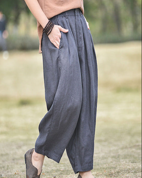 Linen High-Waisted Straight Leg Pants