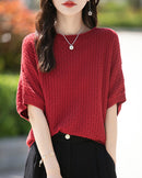 Stylish Plus-Size Mid-Sleeve Knitted Sweater