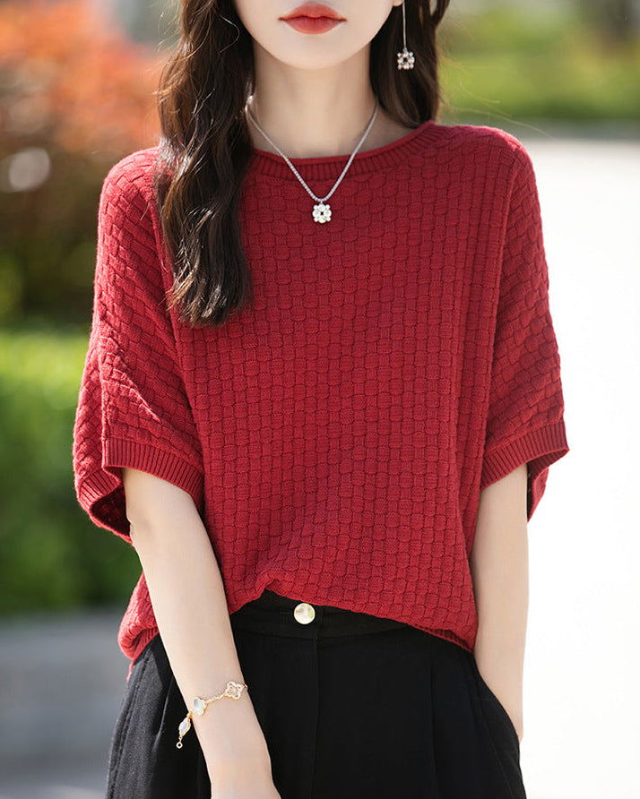 Stylish Plus-Size Mid-Sleeve Knitted Sweater