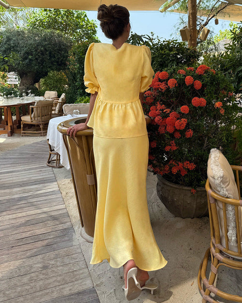 V-Neck Ruffled Short-Sleeved Skirt Set
