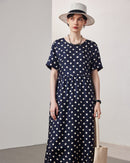 Loose-Fitting Short-Sleeve Silk Dress