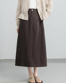 Retro Linen-Blend Straight Skirt