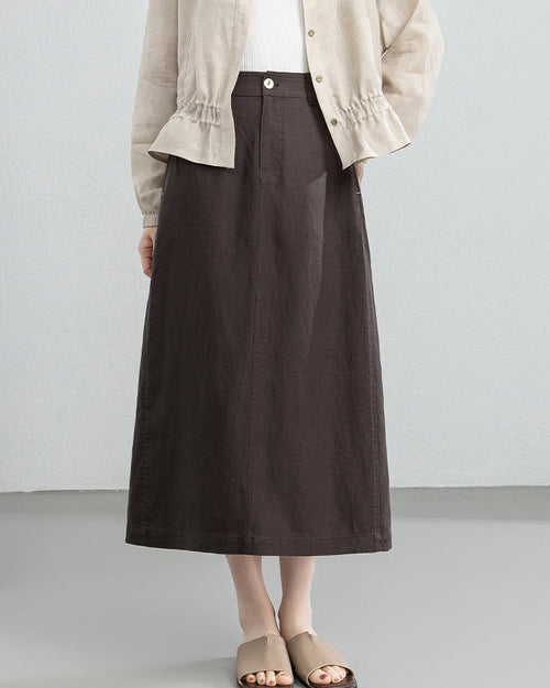 Retro Linen-Blend Straight Skirt