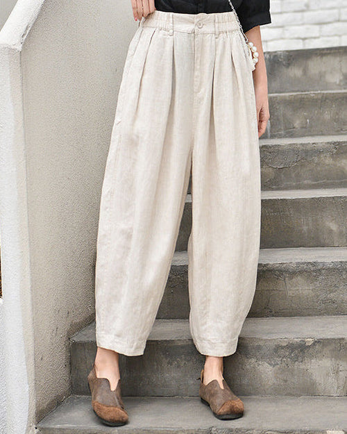 Linen High-Waisted Straight Leg Pants