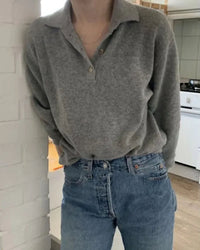 Polo Collar Gray Wool Sweater