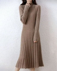 Ribbed Knitted 100% Wool Sweater Dress