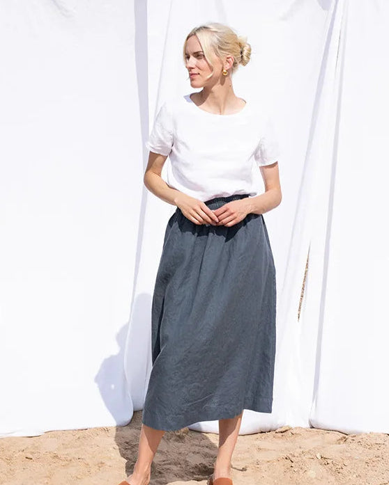 Loose-Fit Round-Neck Cotton-Linen T-Shirt