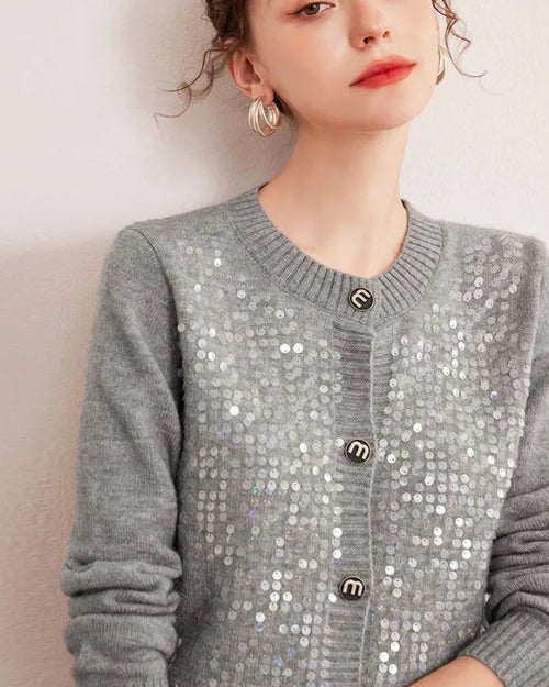 Sequin Trim Knitted Button Cardigan