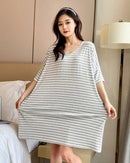 Modal Stripe Short Sleeve V-Neck Sleep Dress