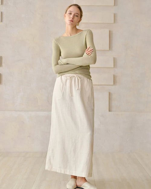 Off-The-Shoulder Slim-Fit Long-Sleeved T-Shirt
