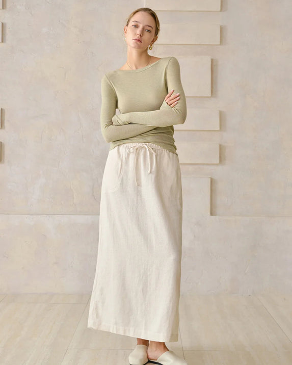 Off-The-Shoulder Slim-Fit Long-Sleeved T-Shirt