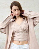 Linen V-Neck Spaghetti Strap Cropped Vest