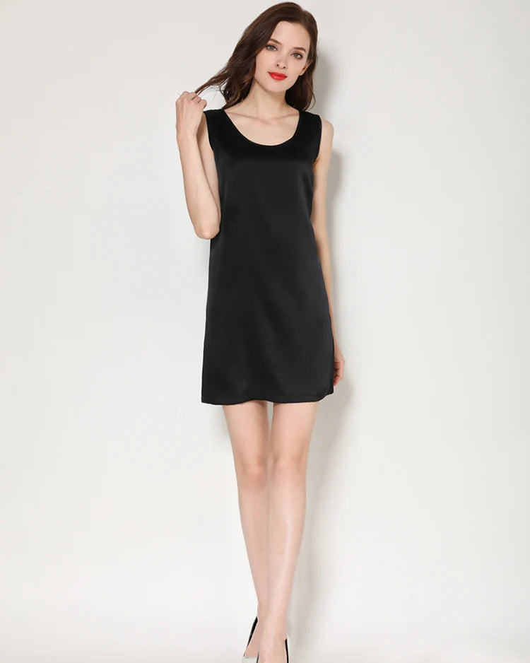 Mulberry Silk Round Neck Sleeveless Mini Dress