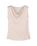 Silk-Viscose Draped Collar Sleeveless Tank Top